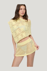 Adaline Crochet Mini Skirt - Whipped Butter — model side