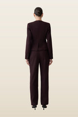 Agatha Straight Leg Suiting Pants - Plum Pinstripe — model back