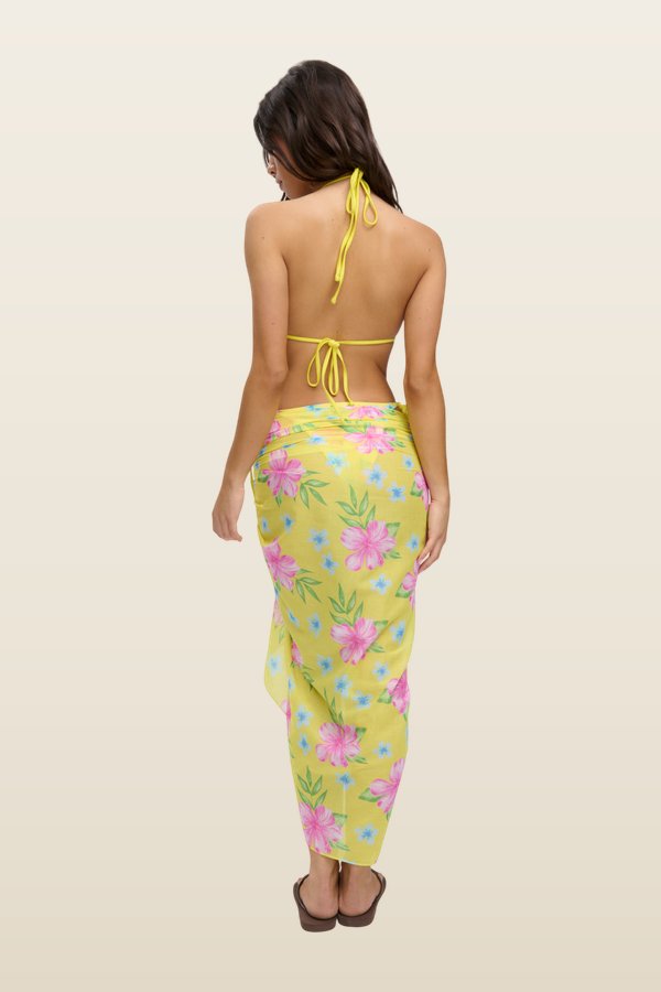 Alessia Floral Cotton Sarong - Hibiscus Lemonade — model back