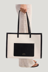 ARABELLA Cotton canvas and leather tote bag — model front