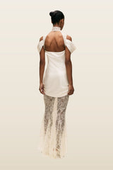 Belleza Maxi Dress In Ivory Silk Satin And Lace — model back
