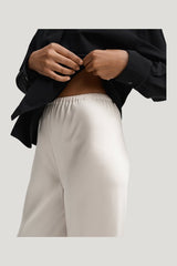 Bias Satin Pants, pearl — model side