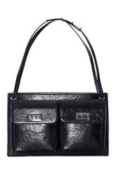 Billy Tote Black Creased Leather Shoulder Bag — packshot