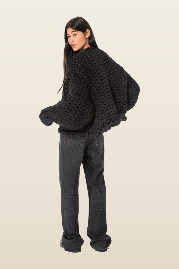 Black Colossal Knit Cardigan — model back
