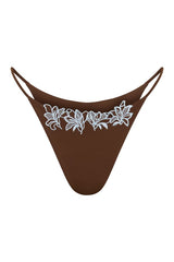 Bloom Embroidered Bikini Bottom - Chocolate With Pale Blue Embroidery — packshot