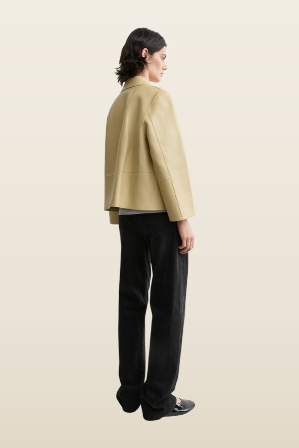 Bonded leather jacket chai — model back