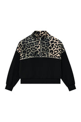 Boundless Zip Neck Sweat In Black & Leopard — packshot