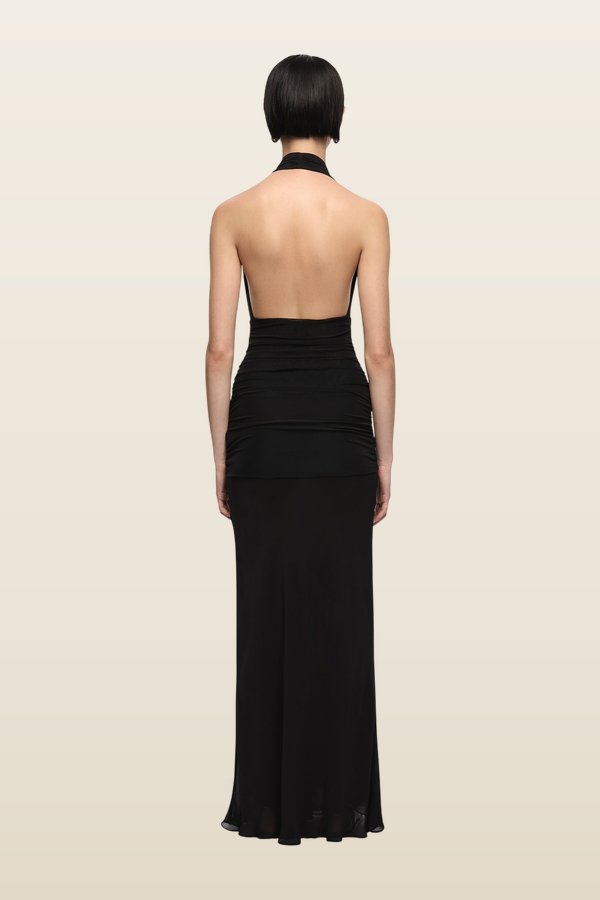 Cassis Drape Maxi Dress — model back