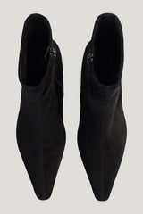 Cave Ankle Boot in Black Stretch Suede Leather — model side