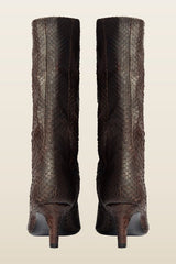Cave Mid Calf Boot in Dark Brown Python Leather — model back