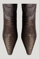 Cave Mid Calf Boot in Dark Brown Python Leather — model side