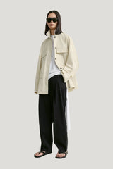 Collared drawstring jacket — model front