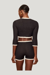 Crete Swim Cardi - Black/Ivory Crinkle — model side