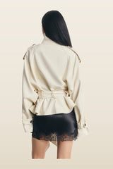 Cropped Funnel Neck Trench — model back