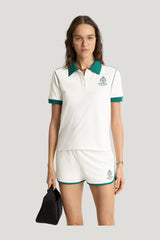 Crown 70s Pique Polo - White/Alpine — model front