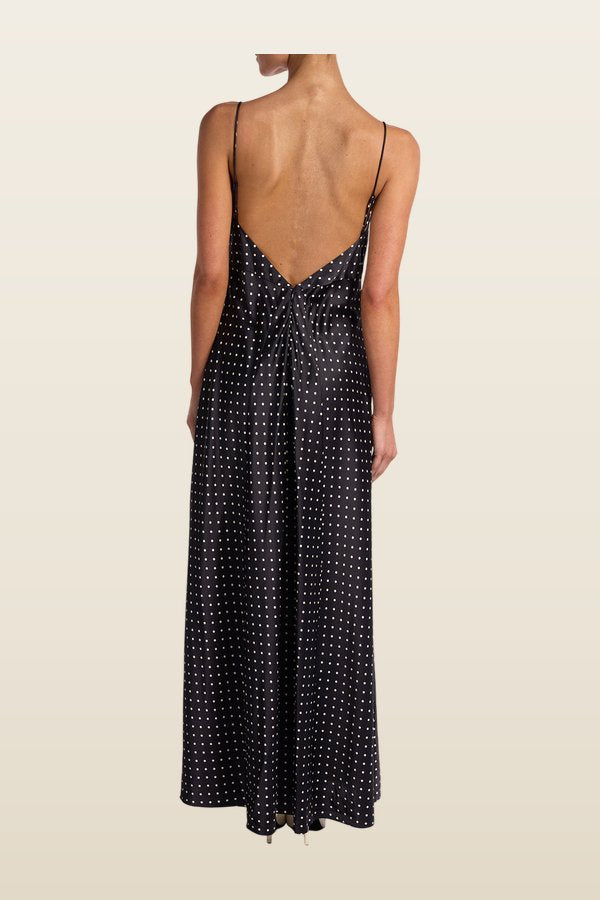 Deep V Rosette Gown (Black Polka Dot) — model back