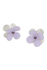 Purple enamel daisy stud earrings — packshot