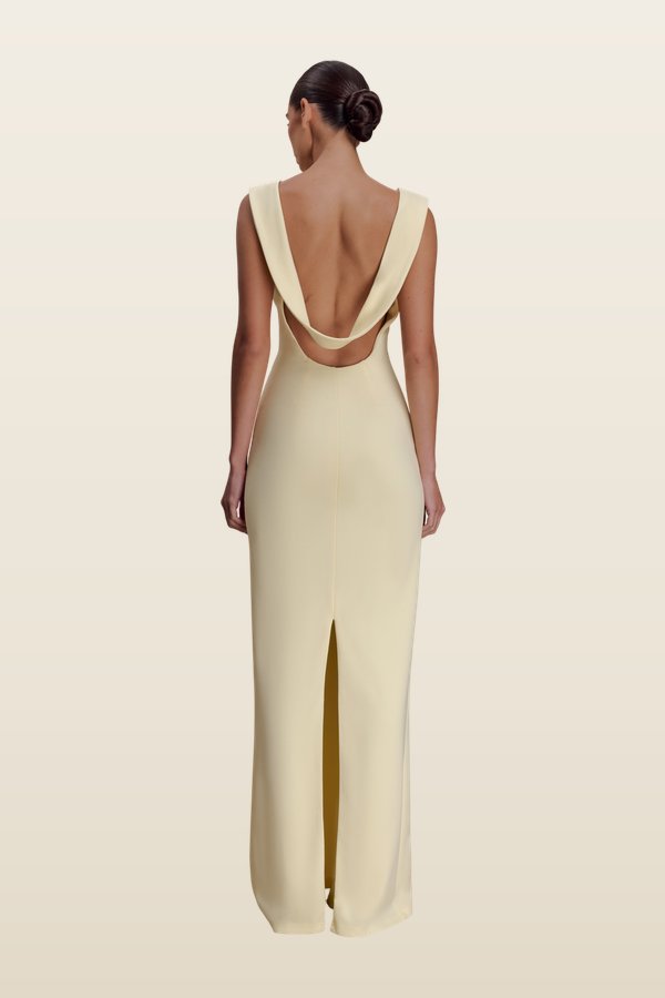 Galilea Crepe Draped Maxi Dress — model back