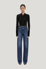 High Waist Jean In Mid Blue Wash — model front