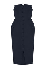 'Marilyn' Exaggerated Square Bandeau Button Detail Midi Dress — packshot