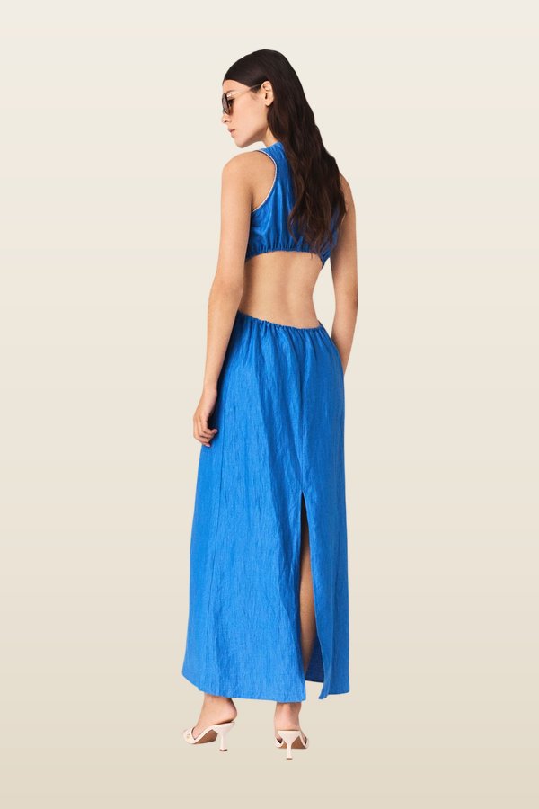 Backless Linen-Blend Midi Dress — model back