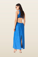 Backless Linen-Blend Midi Dress — model back