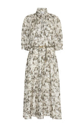 Printed silk dress - STONE — packshot