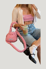 Pink Colossal Knit Crossbody Bag — model side