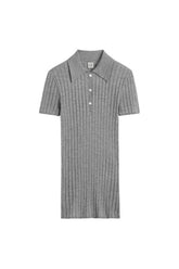 Ribbed cashmere silk polo grey melange — packshot