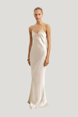 Satin Lace Detail Camisole Maxi Dress — model side