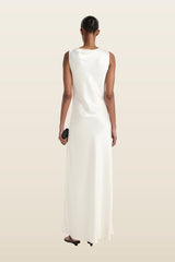 Scoop neck satin dress — model back