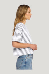Soft Cotton Striped Boxy Tee — model side