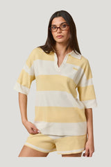 Stripe Knitted Collar Short Sleeve Top - Lemon Sorbet — model side