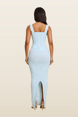 The Cinched Lace Corset Maxi Set — model back