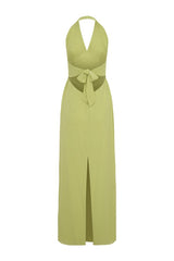 Valentina Chiffon Halter Maxi Dress - Pistachio — packshot