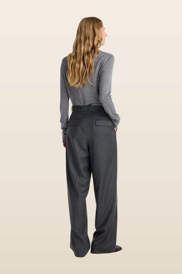Wide leg trousers | dark grey melange — model back