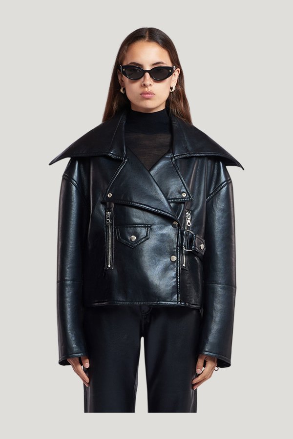 Ado - Regenerated leather jacket — model side