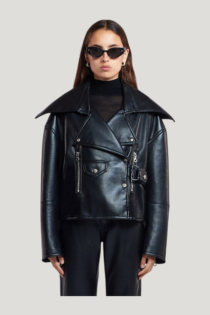 Ado - Regenerated leather jacket — model side