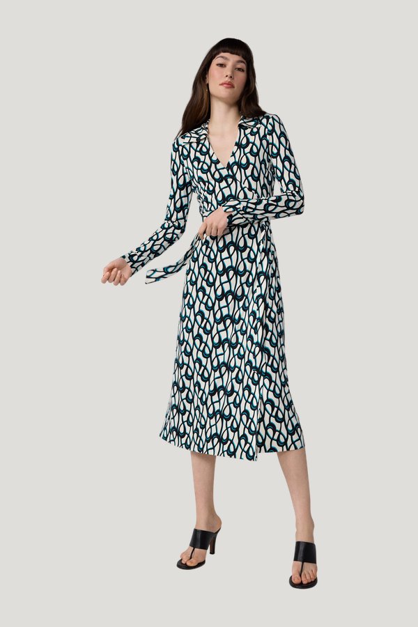 Abigail Silk Jersey Midi Wrap Dress — model side