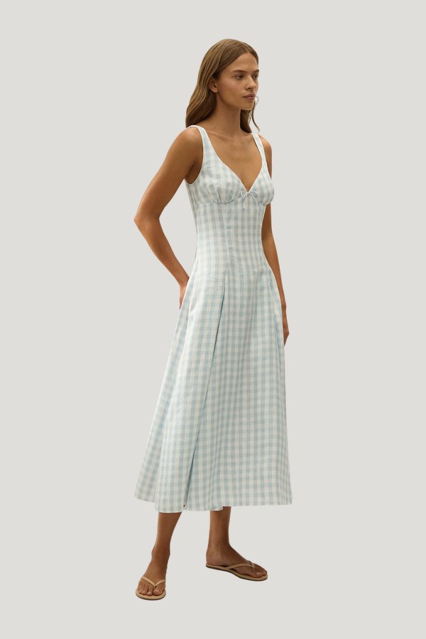 Adalee Midi Dress Gingham Sky — model side