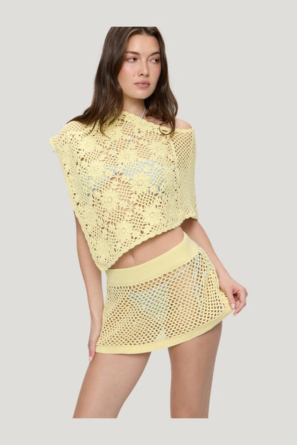 Adaline Crochet Mini Skirt - Whipped Butter — model side