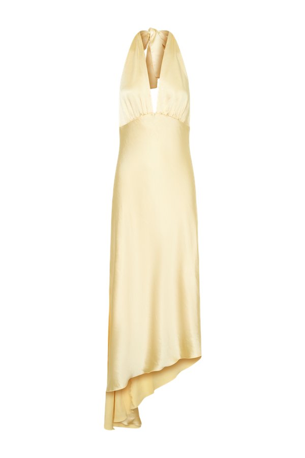 Adelie Asymmetric Hem Halter Midi Dress - Butter — packshot