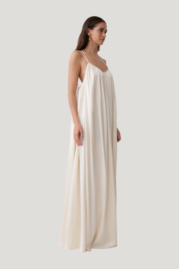 Adriana Satin Gathered Maxi Dress — model side