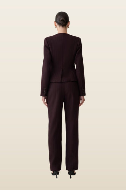Agatha Straight Leg Suiting Pants - Plum Pinstripe — model back