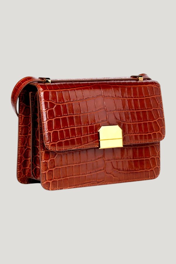 Alex In Caramel Croc-Effect — model front