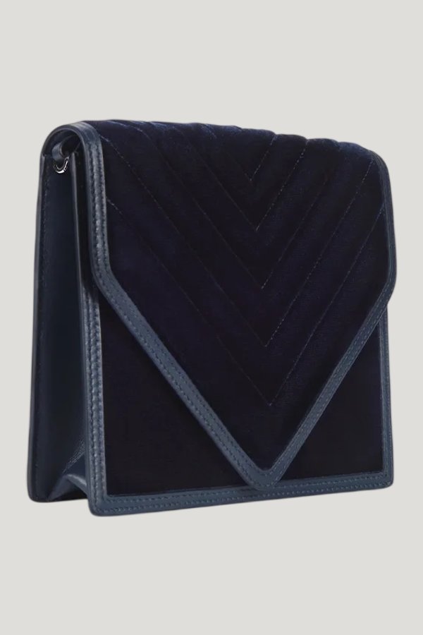 Alexa In Navy Quilted Velvet — model front