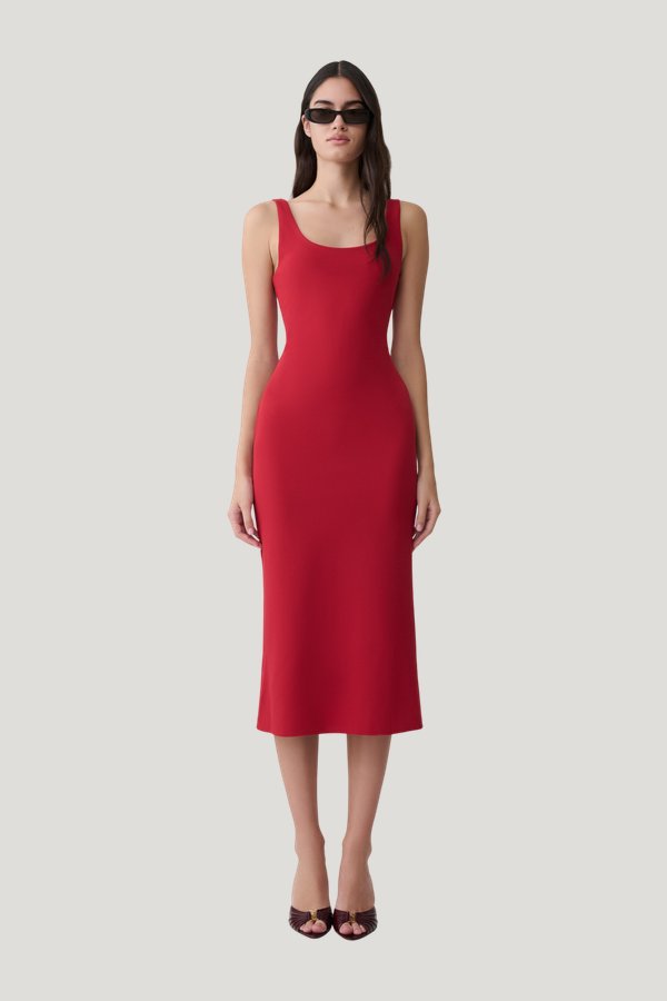 Allyra Scoop Stretch Crepe Midi Dress — model front