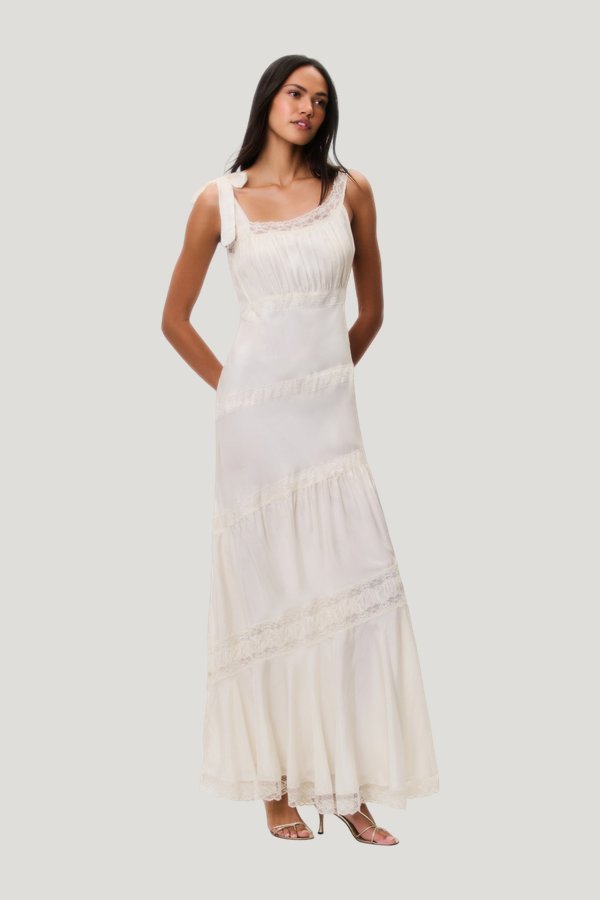 Andresy Silk Asymmetrical Maxi Dress — model front