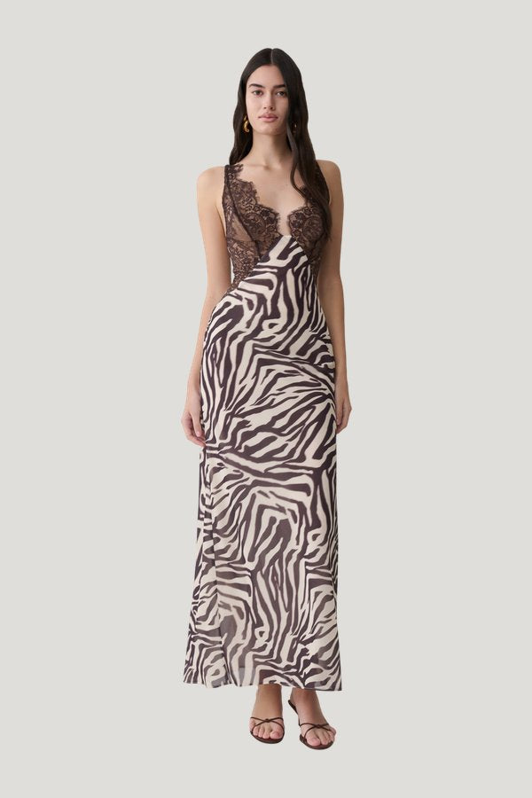Angeline Lace And Chiffon Maxi Dress - Abstract Zebra Print — model front