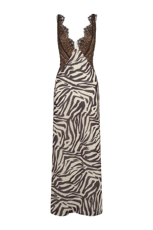 Angeline Lace And Chiffon Maxi Dress - Abstract Zebra Print — packshot